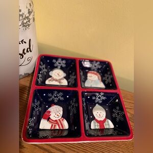 Snowman Holiday Dish Set with Red and Blue Accents